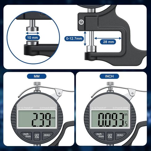مقياس سمك رقمي 0-12.7 مم/0.5 بوصة | 0.01 مم/0.0005 بوصة، مقياس سمك ميكرومتر إلكتروني دقيق مع شاشة LCD، مناسب لقياس سمك الورق/الأفلام/الجلود/السلك - أسود in Kuwait
