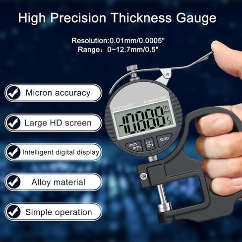 مقياس سمك رقمي 0-12.7 مم/0.5 بوصة | 0.01 مم/0.0005 بوصة، مقياس سمك ميكرومتر إلكتروني دقيق مع شاشة LCD، مناسب لقياس سمك الورق/الأفلام/الجلود/السلك - أسود in Kuwait