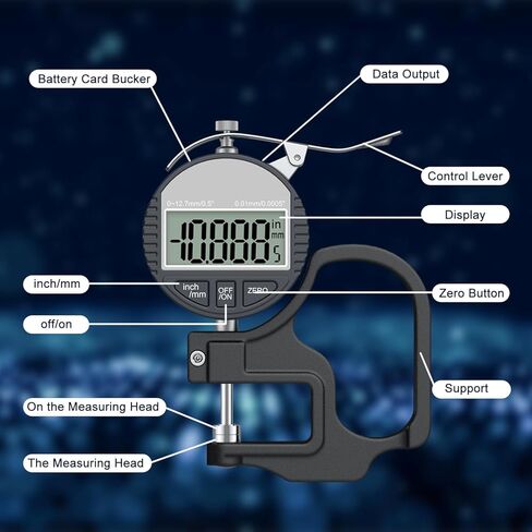 مقياس سمك رقمي 0-12.7 مم/0.5 بوصة | 0.01 مم/0.0005 بوصة، مقياس سمك ميكرومتر إلكتروني دقيق مع شاشة LCD، مناسب لقياس سمك الورق/الأفلام/الجلود/السلك - أسود in Kuwait