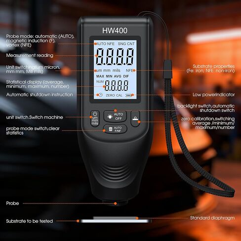 Paint Thickness Gauge, Digital Coating Thickness Gauge Meter for Cars, for Measurement of Metals Plastics Ceramics Glass Water in Kuwait