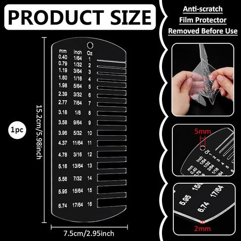 مقياس سمك جلد الأكريليك من بينكريت، أداة فحص الحجم، مقياس سمك لحام حجم سلك اللوحة المعدنية أو تزيين سلسلة المفاتيح (5.9 × 2.9 بوصة) in Kuwait