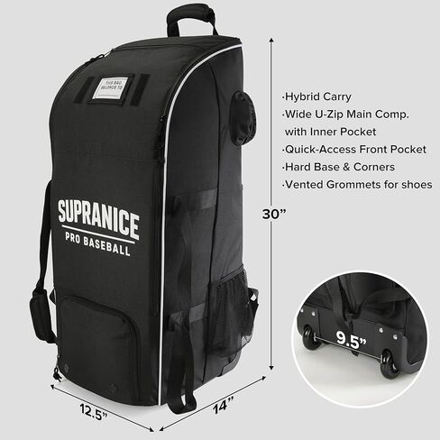 Catchers Gear Bag with Wheels, Large Rolling Baseball Equipment Bag for Helmet, Bats, Cleats and Catcher Gear, Durable Polyester for Youth and Adults, Black in Kuwait