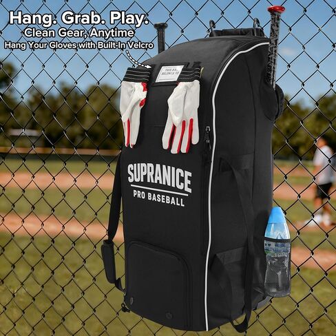 Catchers Gear Bag with Wheels, Large Rolling Baseball Equipment Bag for Helmet, Bats, Cleats and Catcher Gear, Durable Polyester for Youth and Adults, Black in Kuwait