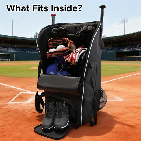 Catchers Gear Bag with Wheels, Large Rolling Baseball Equipment Bag for Helmet, Bats, Cleats and Catcher Gear, Durable Polyester for Youth and Adults, Black in Kuwait