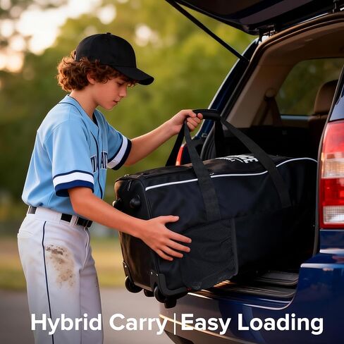 Catchers Gear Bag with Wheels, Large Rolling Baseball Equipment Bag for Helmet, Bats, Cleats and Catcher Gear, Durable Polyester for Youth and Adults, Black in Kuwait