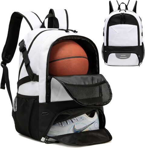 Basketball Backpack - Large Sports Equipment Bag with Ball Holder & Shoe Compartment for Basketball. (white) in Saudi Arabia