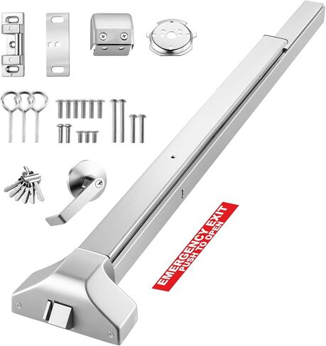 VEVOR Push Bar Panic Exit Device, 41" Stainless Steel Commercial Panic Bar for Exit Doors, Emergency Exit Door Hardware with Exterior Lever Handle and 6 Keys, for 41"-61" Wood or Metal Door, Silver in Saudi Arabia