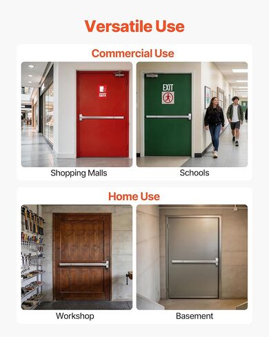 VEVOR Push Bar Panic Exit Device, 41" Stainless Steel Commercial Panic Bar for Exit Doors, Emergency Exit Door Hardware with Exterior Lever Handle and 6 Keys, for 41"-61" Wood or Metal Door, Silver in Saudi Arabia