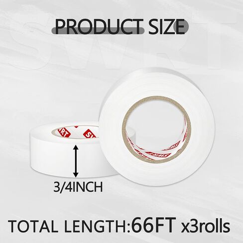 SWRT 0.7 in x 66 FT White Electrical Tape Waterproof, 3 Pack High Temp Electric Tape Under 600V for All Weather - UV Protection - Flame Retardant in Saudi Arabia