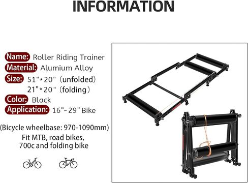 DIYTuning Bike Rollers Adjustable Bike Trainer Stand Foldable Indoor Home Cycling Rack Mountain Bicycle Roller with Resistance for MTB Road Bike Exercise Fitness in Saudi Arabia