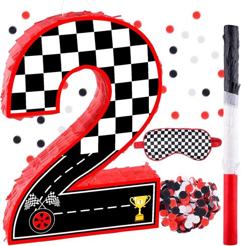 16 Inch Number 1 Race Car Pinata with 16 Inch Piñata Stick Blindfold Confetti for Boy Girl Kids 1st Birthday Party Decorations(1st) in Saudi Arabia
