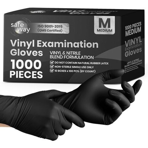 Nitrile-Vinyl Blended Disposable Gloves, Powder-Free & Non-Latex Gloves, 1000, Protective Gloves for Medical Exams, Cooking & Household Cleaning, 4 Mil Thick Non-Sterile Secure Grip Black, Large in Saudi Arabia