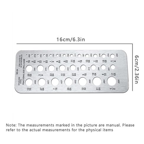 Stainless Steel Drill Bit Gauge 29-Holes Multifunctional Caliper Gauge 1/16 Inch to 1/2 Inch in Saudi Arabia