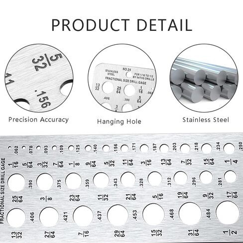 Stainless Steel Drill Bit Gauge 29-Holes Multifunctional Caliper Gauge 1/16 Inch to 1/2 Inch in Saudi Arabia