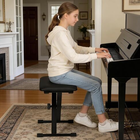مقعد لوحة المفاتيح مبطن على شكل X، مقعد بيانو قابل للطي وقابل للتعديل، قطن مقاوم للهب، تصميم مانع للانزلاق (15.75 بوصة × 11.81 بوصة × 1.96 بوصة) in Kuwait