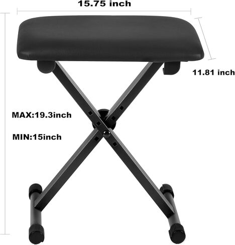مقعد لوحة المفاتيح مبطن على شكل X، مقعد بيانو قابل للطي وقابل للتعديل، قطن مقاوم للهب، تصميم مانع للانزلاق (15.75 بوصة × 11.81 بوصة × 1.96 بوصة) in Kuwait