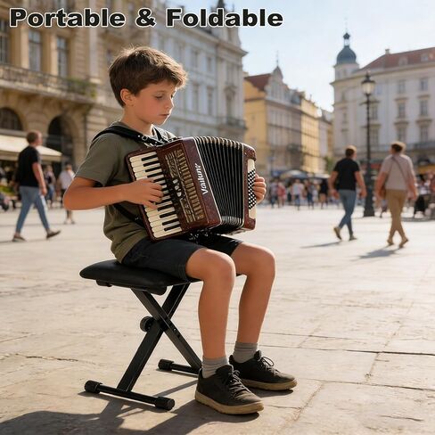 مقعد لوحة المفاتيح مبطن على شكل X، مقعد بيانو قابل للطي وقابل للتعديل، قطن مقاوم للهب، تصميم مانع للانزلاق (15.75 بوصة × 11.81 بوصة × 1.96 بوصة) in Kuwait