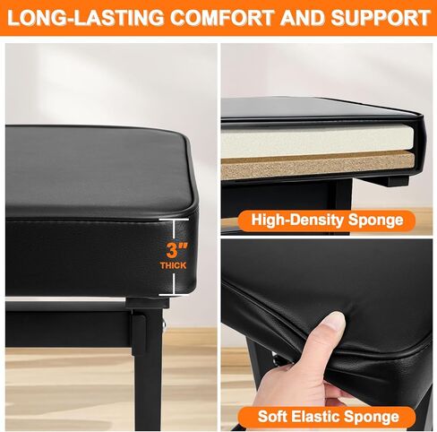Firstar Adjustable Piano Bench 18.11" to 22.83", Foldable Piano Stool with PVC Leather, Portable Keyboard Bench with Padded Cushion for Musicians Piano Stool Chair (Capacity: 260 lb) in Saudi Arabia