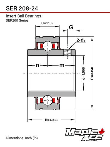 MAPLE ACE SER208-24, ER24 Insert Bearing 1-1/2" Bore, Cylindrical OD with Snap Ring and Set Screws (Qty 2) in Saudi Arabia