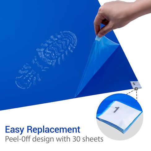 Adhesive Mat Tacky Pads 24" x 36", (Case of 6 Packs, 30 Sheets/Packs, 180 Sheets Total) Blue Cleanroom Floor Sticky Mats Capture Dirt for Laboratory, Construction, Hospital, Shoes, Pet, Gym in Kuwait