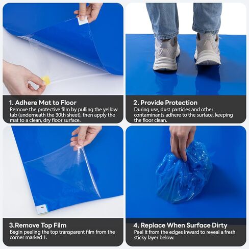 Adhesive Mat Tacky Pads 24" x 36", (Case of 6 Packs, 30 Sheets/Packs, 180 Sheets Total) Blue Cleanroom Floor Sticky Mats Capture Dirt for Laboratory, Construction, Hospital, Shoes, Pet, Gym in Kuwait