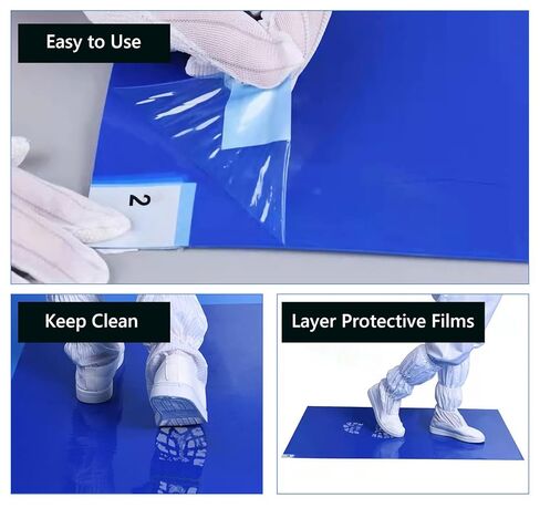 حصائر لاصقة، مقاس 60.96 سم × 91.44 سم، 300 ورقة حصيرة لاصقة لاصقة لزجة حصير لغرف البناء النظيفة لمختبر المنزل في المصنع (أزرق) in Kuwait