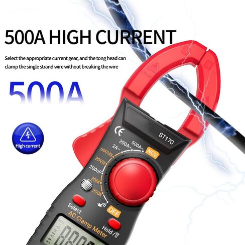 NCV Digital Clamp Meter Multimeter 2000 Counts Amp Voltage Tester Auto-ranging with AC/DC Voltage, AC Current, Resistance, Capacitance, Continuity, Live Wire Test, Red in Saudi Arabia