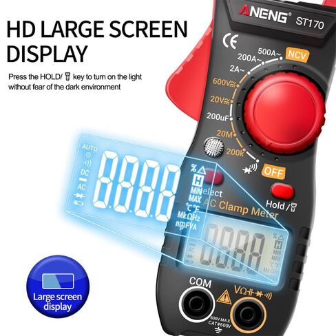 NCV Digital Clamp Meter Multimeter 2000 Counts Amp Voltage Tester Auto-ranging with AC/DC Voltage, AC Current, Resistance, Capacitance, Continuity, Live Wire Test, Red in Saudi Arabia