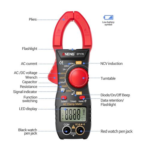 NCV Digital Clamp Meter Multimeter 2000 Counts Amp Voltage Tester Auto-ranging with AC/DC Voltage, AC Current, Resistance, Capacitance, Continuity, Live Wire Test, Red in Saudi Arabia