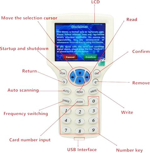 English Voice 10 Muti-Frequency RFID Copier Reader Writer Duplicator for ID/IC/Proximity Card, with 5PCS T5577/UID Changeable Key/Card in Kuwait