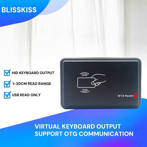 قارئ/قارئ بطاقات RFID 125 كيلو هرتز من BlissKiss - ماسح ضوئي لبطاقات القرب USB لبطاقات العائلة EM4100 و1326 | محاكاة لوحة المفاتيح (Win/iOS/Android/Linux) in Kuwait