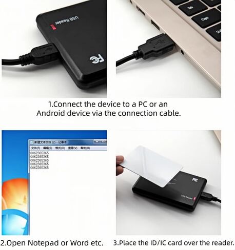 قارئ/قارئ بطاقات RFID 125 كيلو هرتز من BlissKiss - ماسح ضوئي لبطاقات القرب USB لبطاقات العائلة EM4100 و1326 | محاكاة لوحة المفاتيح (Win/iOS/Android/Linux) in Kuwait