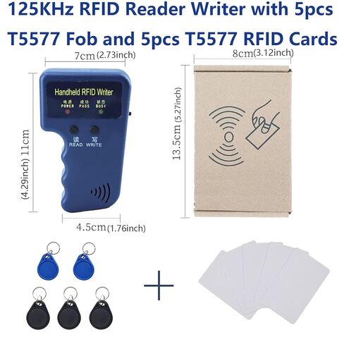 Handheld RFID Reader Writer 125kHz, ID Card Reader Writer Device for T5577 & EM4305 Chip with 5 T5577 Key Fobs + 5 writable Cards, for Access Control, Parking Cards, Hotel Keys (Battery Not Included) in Kuwait