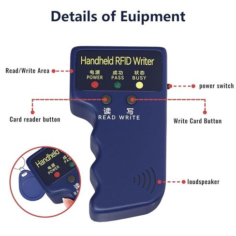 Handheld RFID Reader Writer 125kHz, ID Card Reader Writer Device for T5577 & EM4305 Chip with 5 T5577 Key Fobs + 5 writable Cards, for Access Control, Parking Cards, Hotel Keys (Battery Not Included) in Kuwait