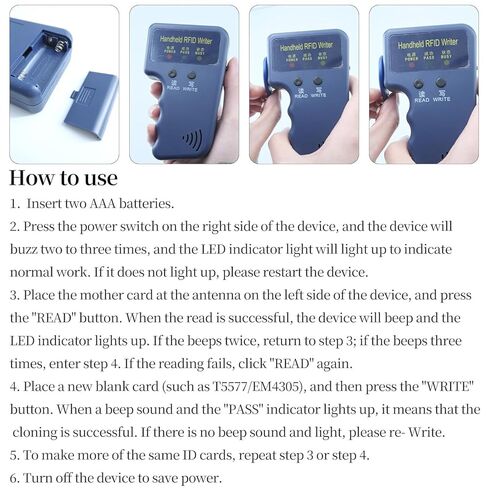 Handheld RFID Reader Writer 125kHz, ID Card Reader Writer Device for T5577 & EM4305 Chip with 5 T5577 Key Fobs + 5 writable Cards, for Access Control, Parking Cards, Hotel Keys (Battery Not Included) in Kuwait