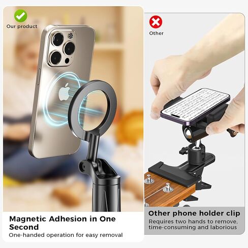 Magnetic Guitar Bass Head Phone Holder Mount, 360° Rotatable Adjustable Guitar Accessories Phone Mount, Compatible with iPhone Android, Bass, Ideal for Live Streaming/Recording/Online Teaching. in Kuwait