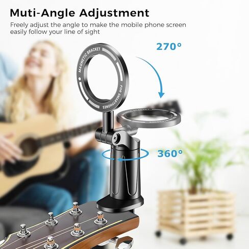 Magnetic Guitar Bass Head Phone Holder Mount, 360° Rotatable Adjustable Guitar Accessories Phone Mount, Compatible with iPhone Android, Bass, Ideal for Live Streaming/Recording/Online Teaching. in Kuwait