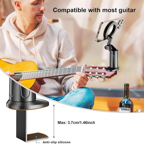 Magnetic Guitar Bass Head Phone Holder Mount, 360° Rotatable Adjustable Guitar Accessories Phone Mount, Compatible with iPhone Android, Bass, Ideal for Live Streaming/Recording/Online Teaching. in Kuwait