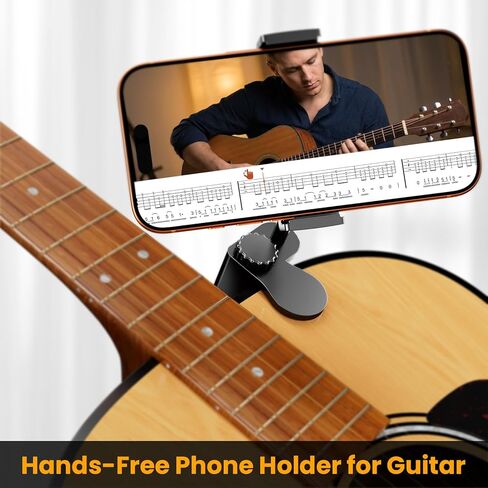 حامل هاتف جيتار للصوت/الكلاسيكي/القيثارة - حامل محكم لتسجيل الفيديو/البث/الدروس، يناسب جسم سميك 2.4 بوصة - 4.1 بوصة (ليس للكهرباء) in Kuwait