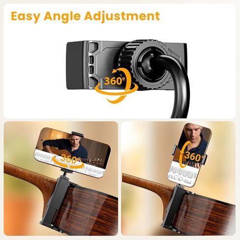 حامل هاتف جيتار للصوت/الكلاسيكي/القيثارة - حامل محكم لتسجيل الفيديو/البث/الدروس، يناسب جسم سميك 2.4 بوصة - 4.1 بوصة (ليس للكهرباء) in Kuwait