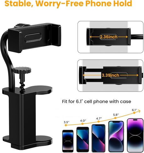 حامل هاتف جيتار للصوت/الكلاسيكي/القيثارة - حامل محكم لتسجيل الفيديو/البث/الدروس، يناسب جسم سميك 2.4 بوصة - 4.1 بوصة (ليس للكهرباء) in Kuwait