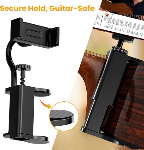 حامل هاتف جيتار للصوت/الكلاسيكي/القيثارة - حامل محكم لتسجيل الفيديو/البث/الدروس، يناسب جسم سميك 2.4 بوصة - 4.1 بوصة (ليس للكهرباء) in Kuwait
