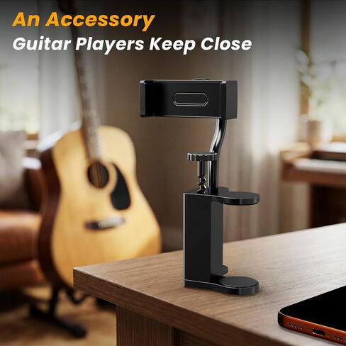 حامل هاتف جيتار للصوت/الكلاسيكي/القيثارة - حامل محكم لتسجيل الفيديو/البث/الدروس، يناسب جسم سميك 2.4 بوصة - 4.1 بوصة (ليس للكهرباء) in Kuwait