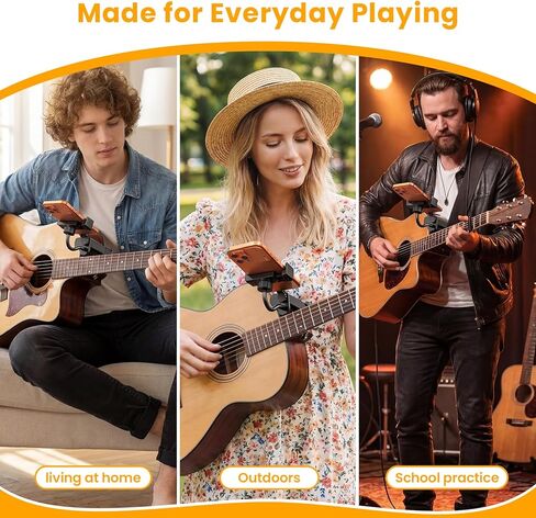 حامل هاتف جيتار للصوت/الكلاسيكي/القيثارة - حامل محكم لتسجيل الفيديو/البث/الدروس، يناسب جسم سميك 2.4 بوصة - 4.1 بوصة (ليس للكهرباء) in Kuwait