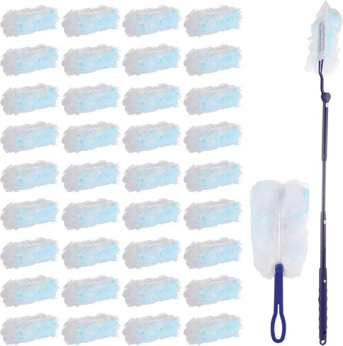 60 PCS Heavy Duty Duster Refills for Swiffer Dusters Refill 360 Degree Extendable Duster With Adjustable Handle Disposable Dusters for Cleaning Blinds,Ceiling Fans(60 Count + 4 Handle, Yellow) in Saudi Arabia