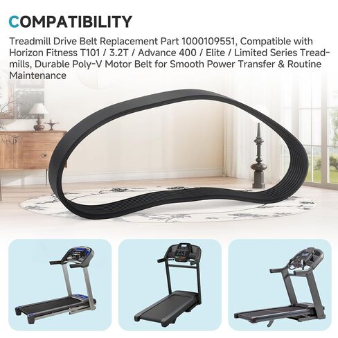 جزء استبدال حزام محرك جهاز المشي 1000109551 متوافق مع Horizon T101، Advance 400 TM75/TM75C/PTM110، Elite 3.2T TM145 in Kuwait