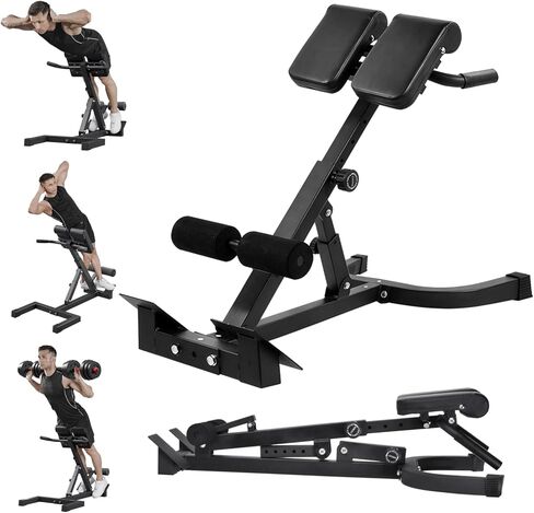 Roman Chair Back Extension Machine,Height Adjustable, 5 Levels Adjustable Angle Roman Chair Hyperextension Bench Foldable Ab Sit Up Bench 330Lbs Back Extension Benchs for Full Body Workout,Black in Saudi Arabia