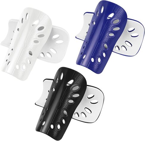 3 Pairs Soccer Shin Guards for Youth Adults, Breathable Shin Guard Sleeves Breathable Shin Guard Equipment for Football Games for Adults Football Player, Men Women-Black & White & Blue in Kuwait