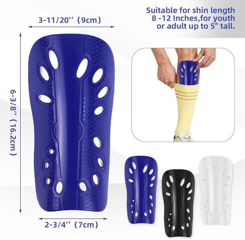 3 Pairs Soccer Shin Guards for Youth Adults, Breathable Shin Guard Sleeves Breathable Shin Guard Equipment for Football Games for Adults Football Player, Men Women-Black & White & Blue in Kuwait