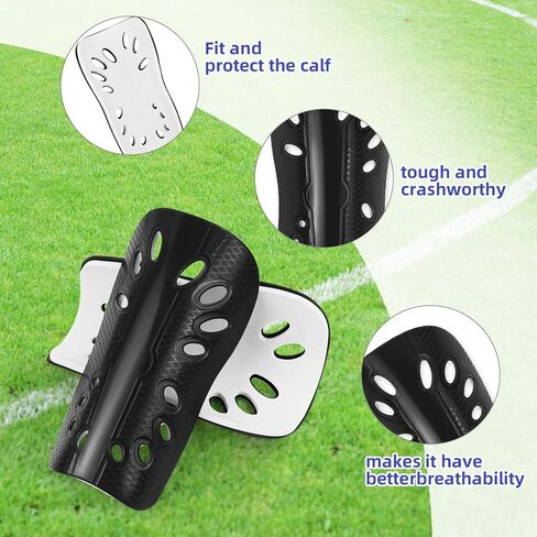 3 Pairs Soccer Shin Guards for Youth Adults, Breathable Shin Guard Sleeves Breathable Shin Guard Equipment for Football Games for Adults Football Player, Men Women-Black & White & Blue in Kuwait